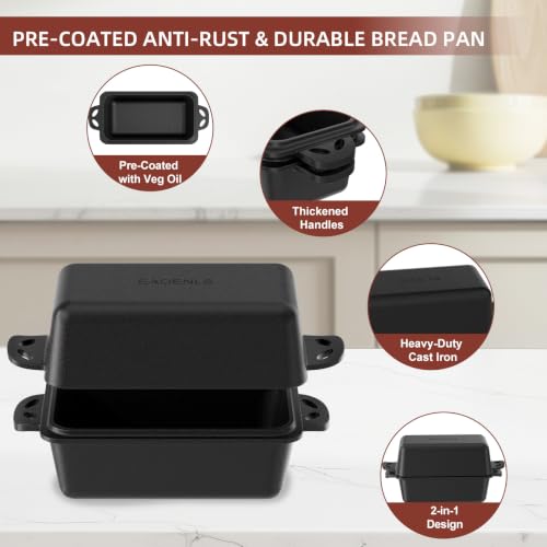 9×5 Inch Cast Iron Loaf Pan with Lid (2 Count)