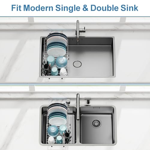Over Sink Dish Drying Rack (Silver / For 14"-30"W Sink, Expandable | 12.8"W Rack)