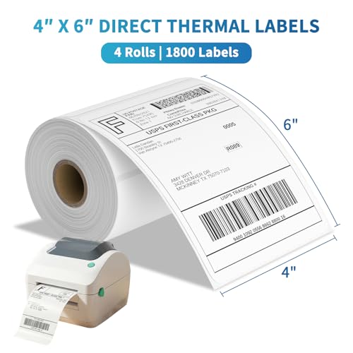 4x6 Direct Thermal Shipping Labels for Zebra 2844 ZP (White / 4 Rolls | 1800 Labels)