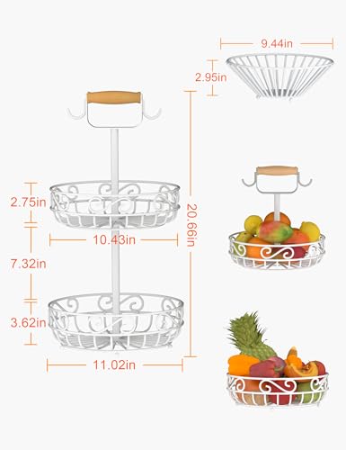 2 Tier 𝐅𝐫𝐮𝐢𝐭 𝐁𝐚𝐬𝐤𝐞𝐭 and Fruit Bowl (White)