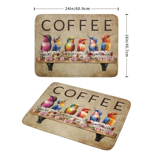 Retro Birds Dish Drying Mat Cups Coffee Mat for Counter Home Coffee Bar Decor Large (Bird Cups 511 / 24" x 18")