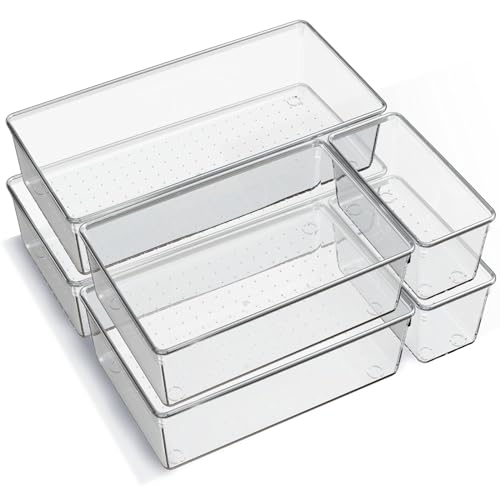 6 Pack Large Clear Plastic Drawer Organizer Trays (6 Count)