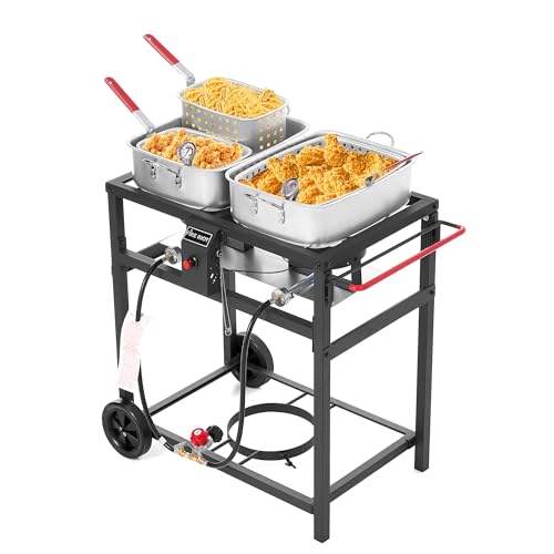 36QT Outdoor Propane Deep Fryer with Rolling Cart (36QT (18QTX2))