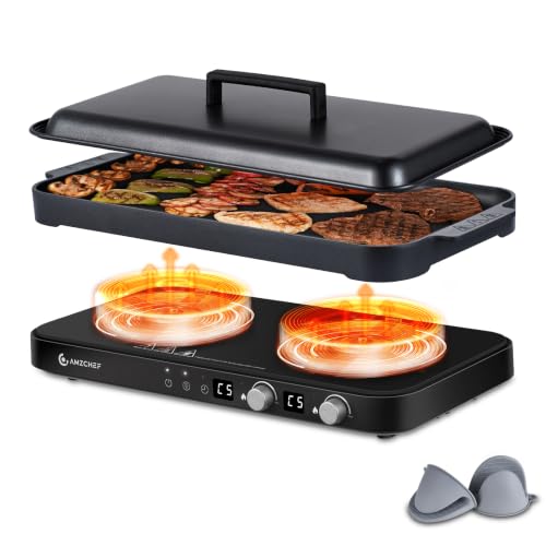 Double Induction Cooktop with Removable Griddle Pan Non (Black)