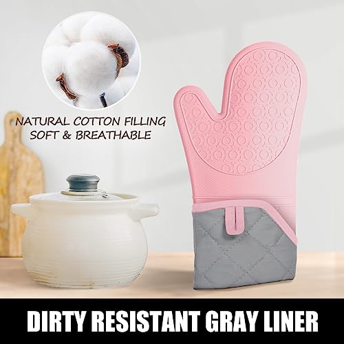 Silicone Oven Mitts and Pot Holders Sets (Pink)