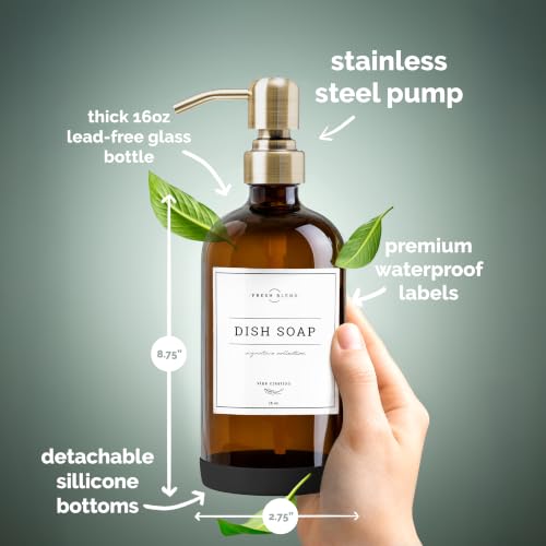Amber Glass Soap Dispenser (Amber Bottle / Brushed Brass Pump)