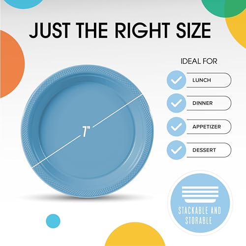 Sturdy Light Blue Plastic Plates 7" Cake Plates 100 Pcs (7 inch / Light Blue)