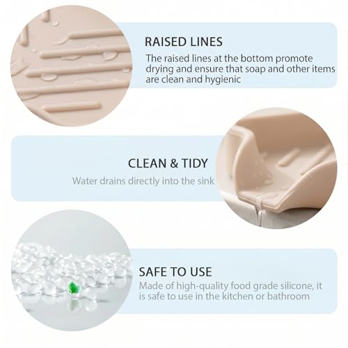 Silicone Soap Dish with Drain Spout (Tapioca / S(4.9"×3.2"))
