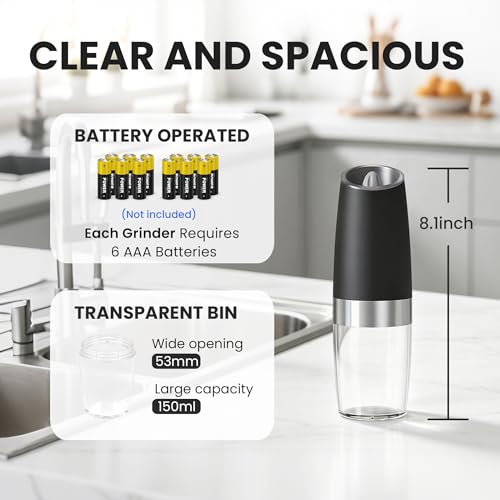 Battery Operated Gravity Salt And Pepper Grinder Set (Black)