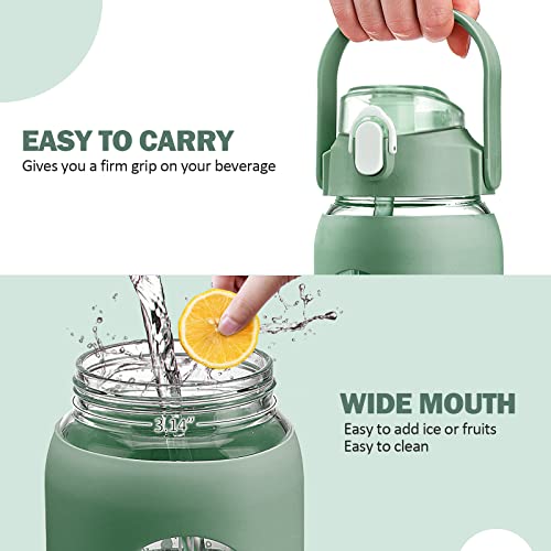 64oz Glass Water Bottles with Straw (Olive / 64 Ounces)