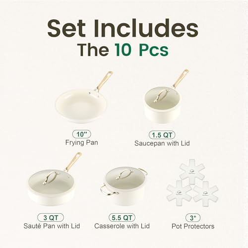 Ceramic Cookware Sets (Cream White / 10 Pcs Set)