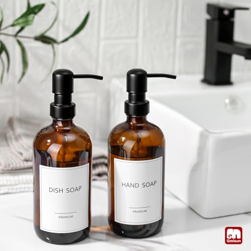 Amber Glass Soap Dispenser (Amber Bottle + Black Pump / 4 Pack)