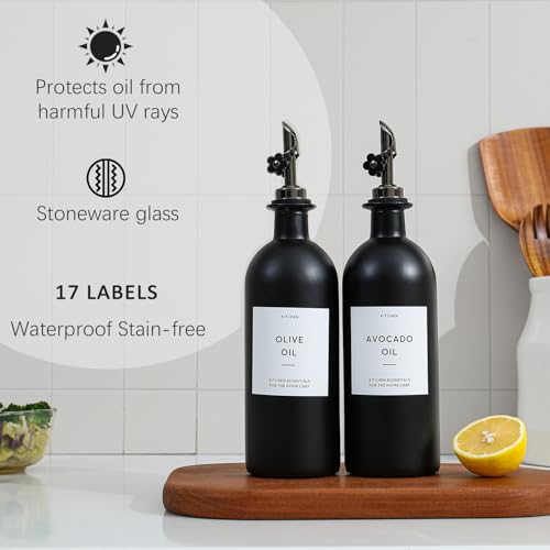 Olive Oil Dispenser for Kitchen (16oz-Black&Black Spout+Tray / 16 fl oz)