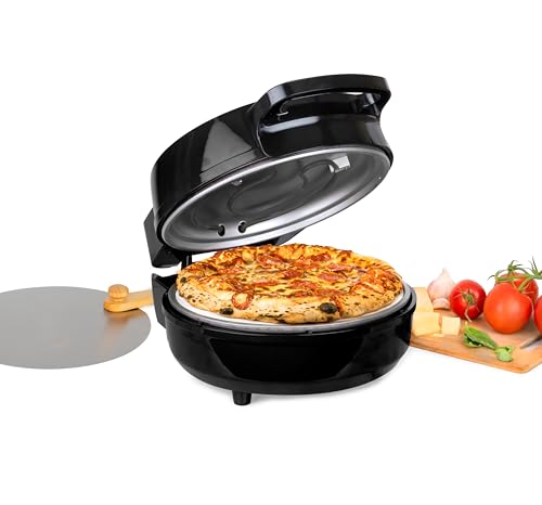 Homecraft Stone Baked Pizza Oven (Pizza Oven – 12in Woodfired Style Indoor Electric Countertop Pizza Maker – Ceramic Stone & Stainless Steel Peel – Variable Temp Control to 750°F – Homemade Pizza in Minutes-Black)