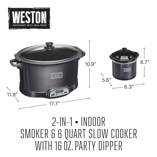2-in-1 Programmable Slow Cooker & Electric Indoor Smoker, 6 Quart, 3-Tier Smoking Rack for Meat, Cheese and More, Dishwasher Safe Crock, Temperature Probe, Includes 16 oz. Party Dipper, Black (Black (With Party Dipper) / 6 Quart)