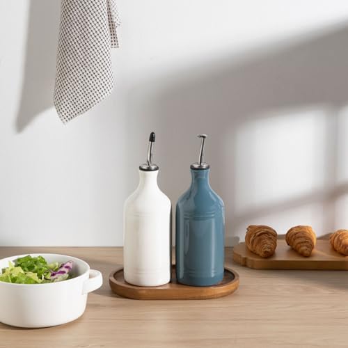 Sweejar Ceramic Olive Oil Dispenser Bottle Set (15.5 oz, Set of 2 / WhiteFogblue)