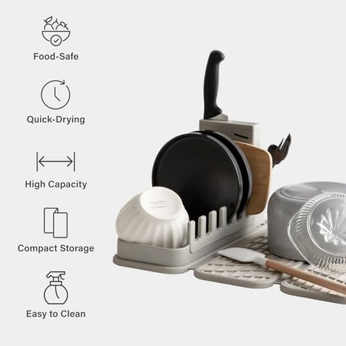 Home Collapsible Dish Drying Rack with Stone Dish Pad (Original + Rack / Sandstone)
