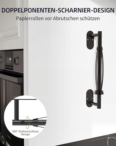 Black Paper Towel Holder Under Cabinet with Damping Self Adhesive (Matte Black / One Hand Tear Holder)