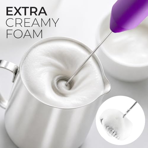 Powerful Milk Frother AA Batteries Included (Regal Purple / Compact Frother + Batteries)