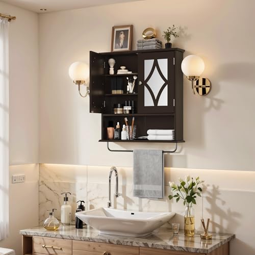 22x25 Bathroom Medicine Cabinet with Mirror (Brown / 5.1"D x 22"W x 25.6"H)