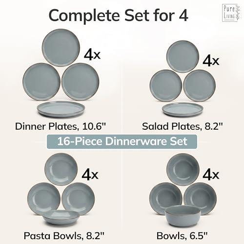 16 Piece Stoneware Dinnerware Set for 4 (Rustic / Smoke Blue / Set for 4 (16pcs))