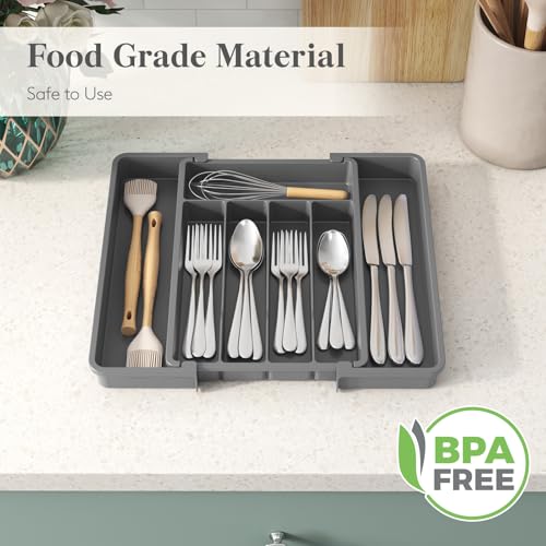Expandable Silverware Drawer Organizer (Dark Gray / Medium Wide(8.5-14''W x 12''D))