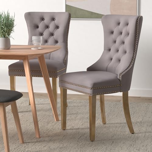 Grey Velvet Dining Chairs Set of 2 (Classic Gray)
