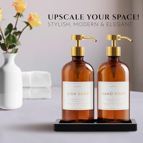 Glass Soap Dispenser Set of 2 (Amber/Gold)