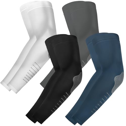 Cooling Arm Sleeves for Men Women (4 Pairs - Black+white+grey+navy Blue (Stripe))