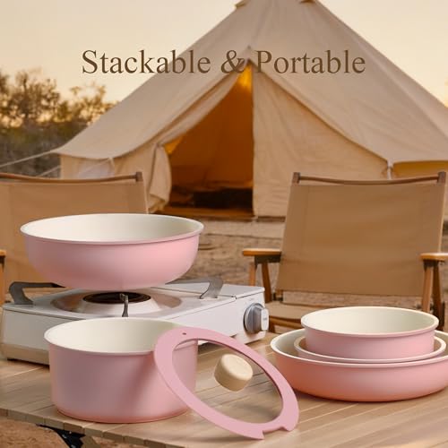 19pcs Pots and Pans Set Non Stick (Pink / 19 Piece)
