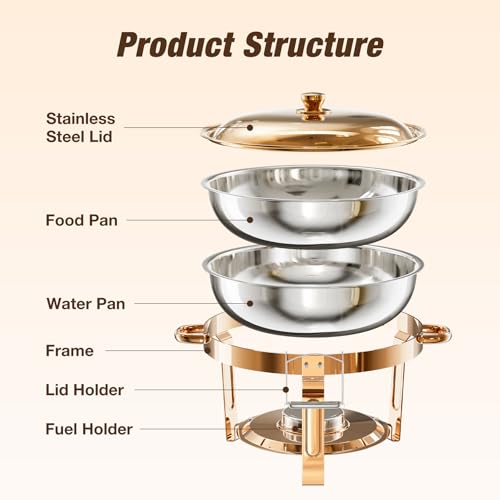 Round Chafing Dishes for Buffet 2 Pack (Rose Gold)