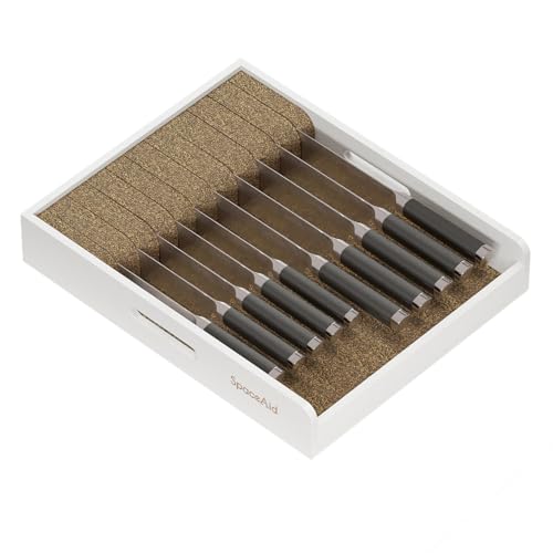 Large Knife Drawer Organizer Bamboo Insert Dock (White, Large)