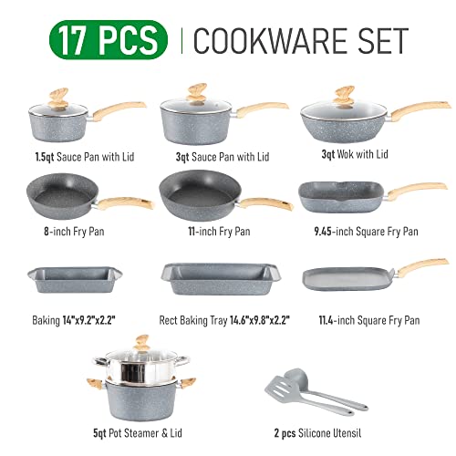 Pots and Pans Set (Gray / 17-piece)