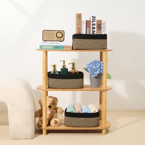 Small Storage Baskets for Organizing (4pcs-L11.5xW7.5xH4.7" / Black/Brown)