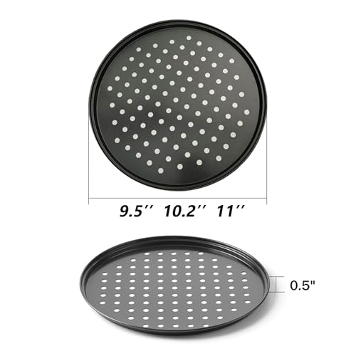 9.5,10,11''Pizza Pan for oven, Round Nonstick Pizza Pans with Holes, Carbon Steel Pizza Baking Tray for Home Kitchen 3 Pack (9.5,10,11 Inch Pizza Pan (3 Piece))