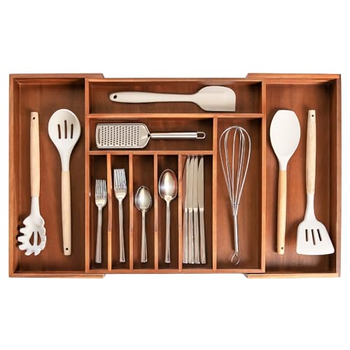 Silverware & Utensil Drawer Organizer (Natural Acacia / From 16" to 28" Wide)