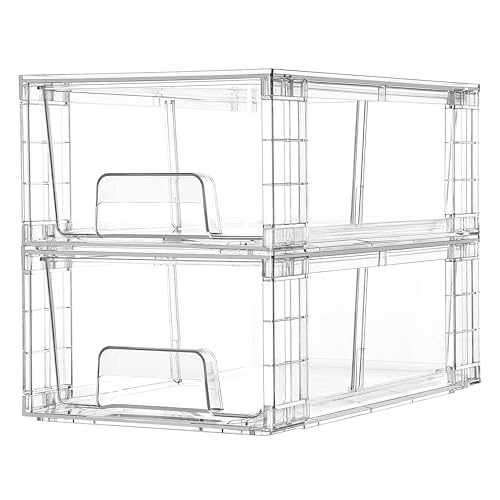 2 Pack Stackable Clear Drawer with Dividers (2Pack 4.4"H-with Dividers)