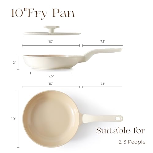 Nonstick Ceramic Frying Pan with Lid (10" W/Lid / Coconut White)