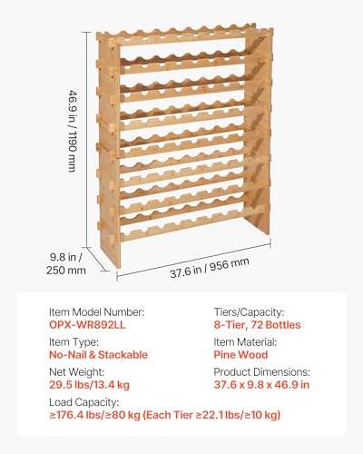 72 Bottle Stackable Modular Wine Rack (Natural Wood Color / Pinot noir model 72 bottle)