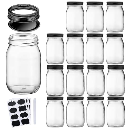 16oz Glass Jars With Airtight Lids And Bands (16oz - Split Black Lid)