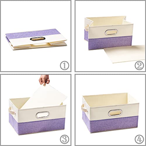Fodable Storage Bins for Closet [3 (Purple&Cream / Medium(3-Pack))