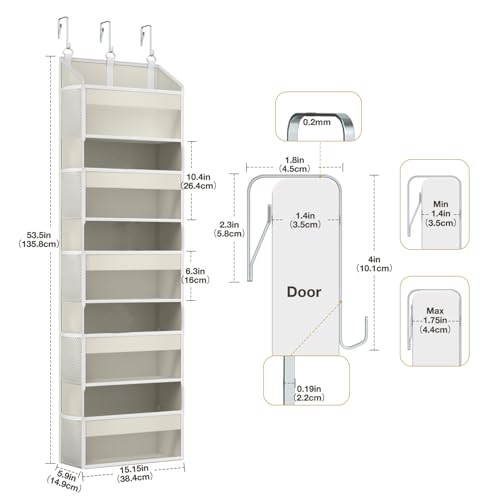 Over the Door Organizer Over the Door Shoe Organizer with 5 Front & 10 Mesh Side Pockets (Beige)
