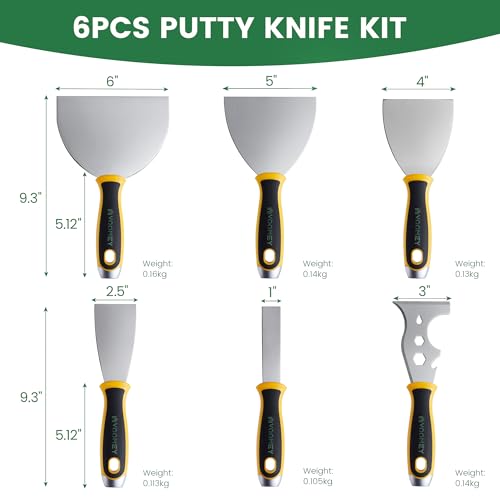 Putty Knife Set (6pcs(6in+5in+4in+2.5in+1in+12 in1))