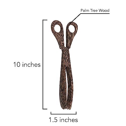 Hand Carved 10 Inch Palm Wood Scissor Tongs (Black)