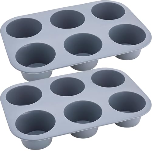 6 Cups Silicone Mini Muffin Pan Set (Set of 2--6 Cups (Gey+Grey))
