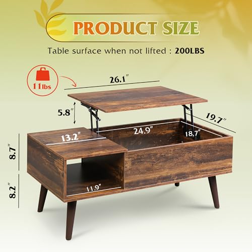 Lift Top Coffee Table with Hidden Storage (Aged Brown / 39")