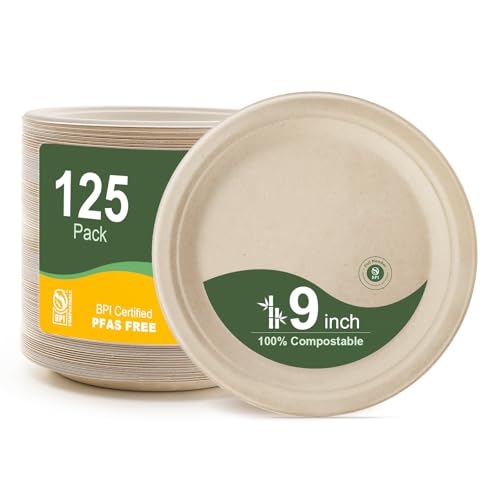 Paper Plates 9 Inch 125 (Natural / 9Inch（125 PCS）)
