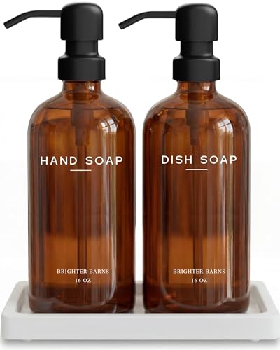 Amber Glass Hand and Dish Soap Dispenser Set by Brighter Barns (Amber Hd)