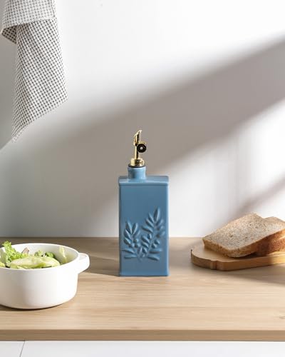 Sweejar Ceramic Olive Oil Dispenser Bottle for Kitchen (17 Oz(Gold Spout) / Fogblue)