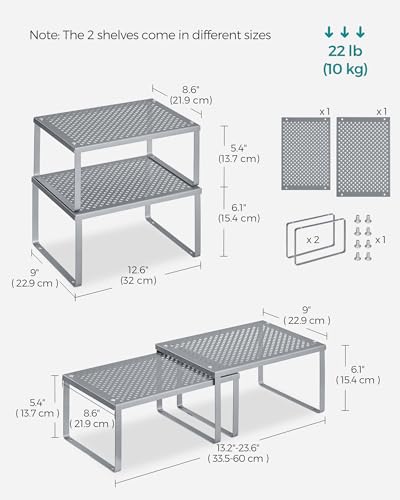 Set of 2 Metal Spice Racks (Silver / 2 Tiers (9"D x 12.6"W))